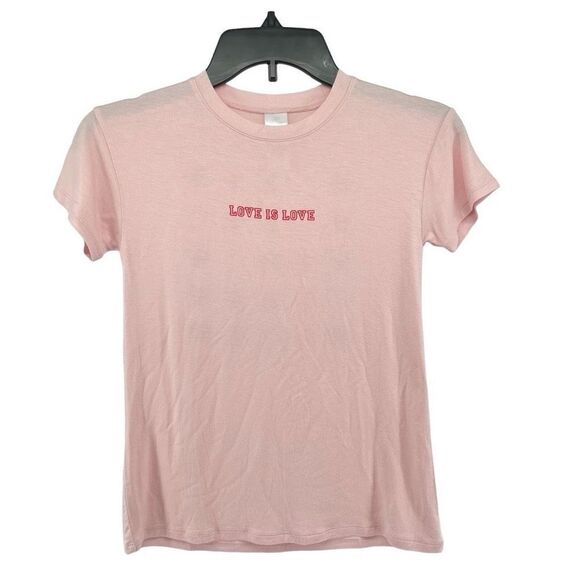 Nordstrom Girl’s Pink Red LOVE IS LOVE Graphic Crewneck Short Sleeve Tee 7/8 - Picture 1 of 8
